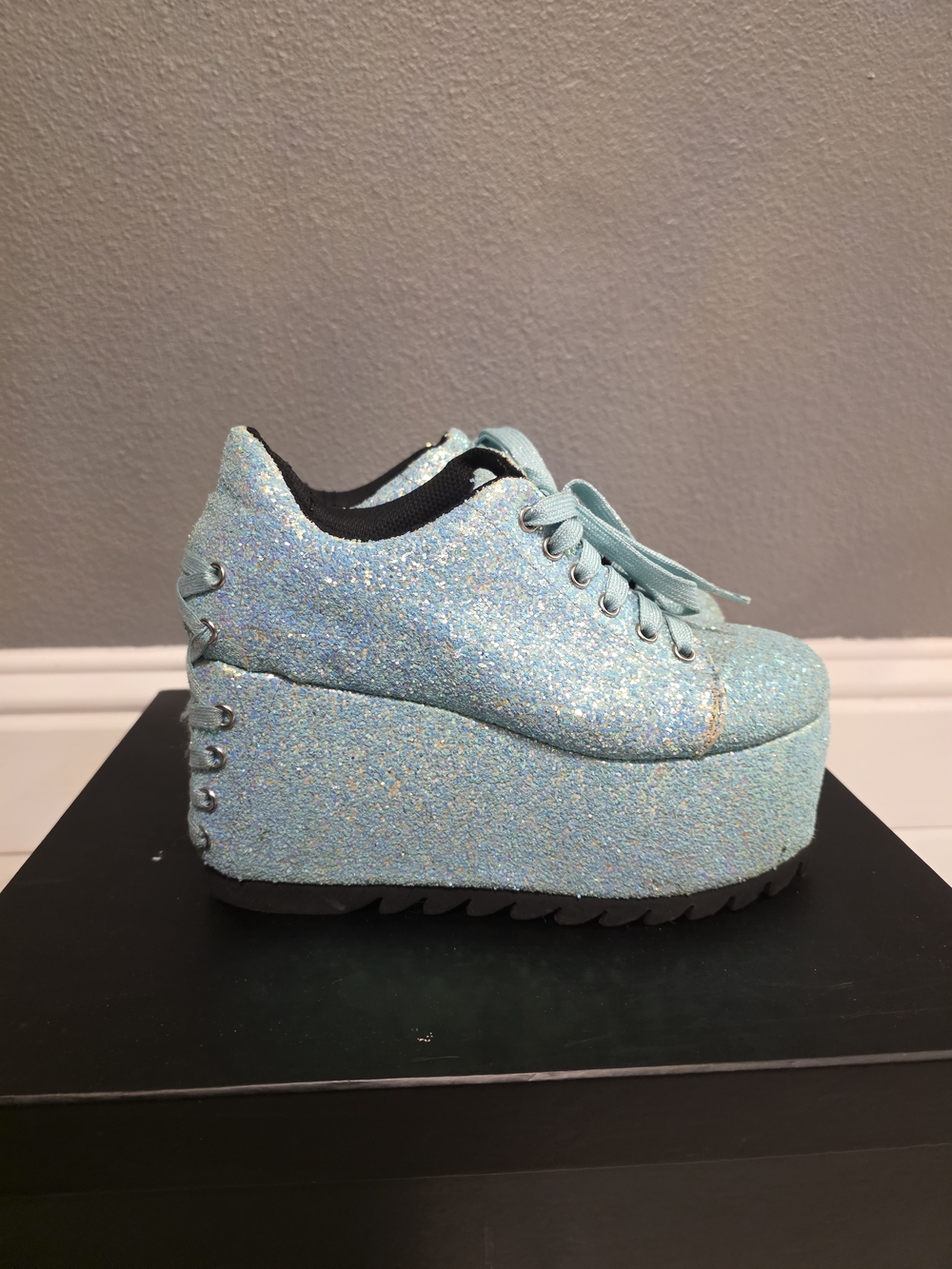 Dolls Kill Glitter Platform Sneakers - Light Blue